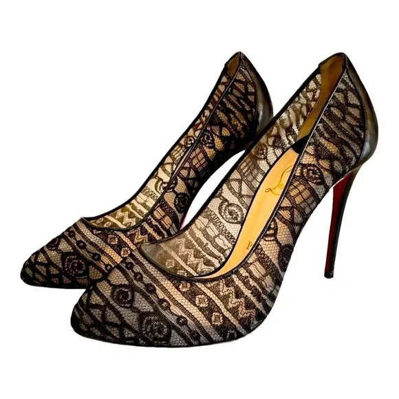 Christian Louboutin Dorissima 100 Black Lace Pumps Heels US 8.5 EU 38.5 - Picture 3 of 10